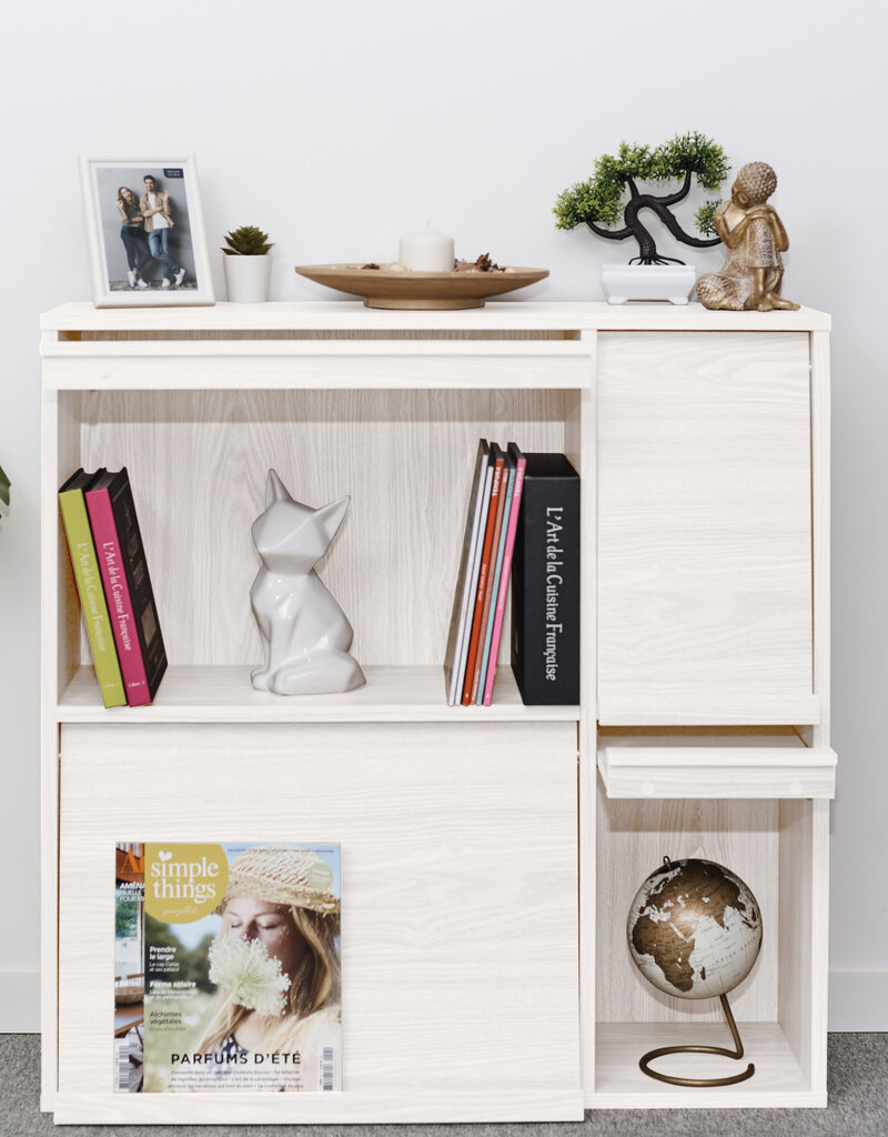 IRIS kast, plank, opbergboekenkast, met 4 deuren, FR-F4 Witte Eikenhout, W33,8 x D89 x H90 cm