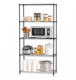 IRIS metalen opslagplank, 5 niveaus, 565 kg lading, MT5, zwart, W91.4 x D40.6 x H180.3