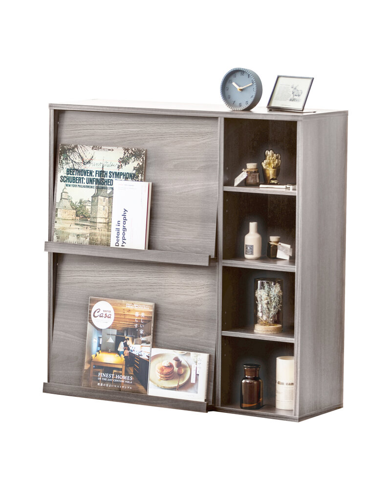 IRIS meubels, plank, opbergboekenkast, met 2 deuren, FR-F2 - Grijs Eikenhout, W33,8 x D89 x H90 cm