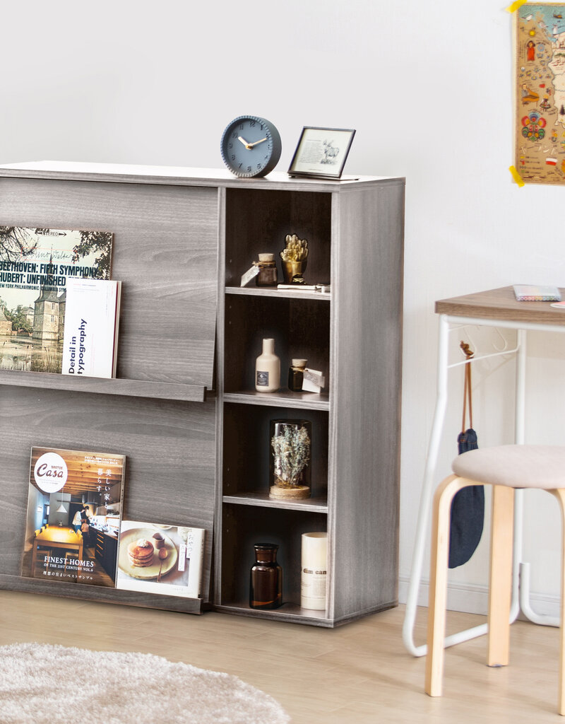 IRIS meubels, plank, opbergboekenkast, met 2 deuren, FR-F2 - Grijs Eikenhout, W33,8 x D89 x H90 cm