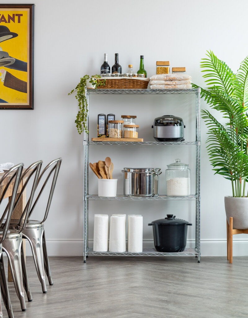 IRIS metalen opslagplank, 4 niveaus, lading 452 kg, MM4, zilver, W91,4 x D35,6 x H134,6