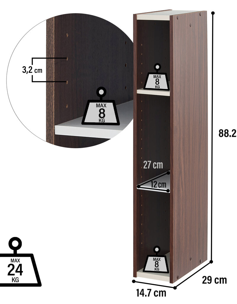 IRIS 3-plank opslag boekenkast, set van 2 accentmeubels, UB-9015, bruin