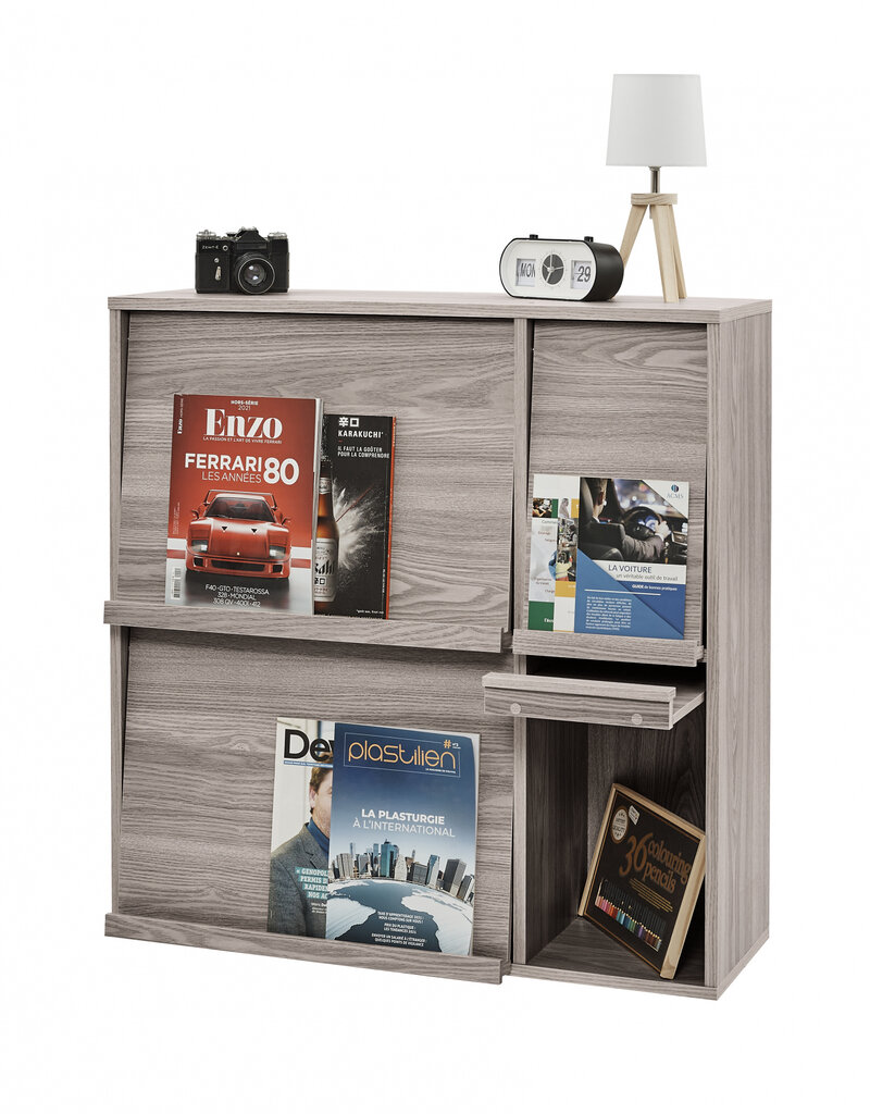 IRIS meubels, plank, opbergboekenkast, met 4 deuren, FR-F4 grijs eikenhout, W33,8 x D89 x H90 cm