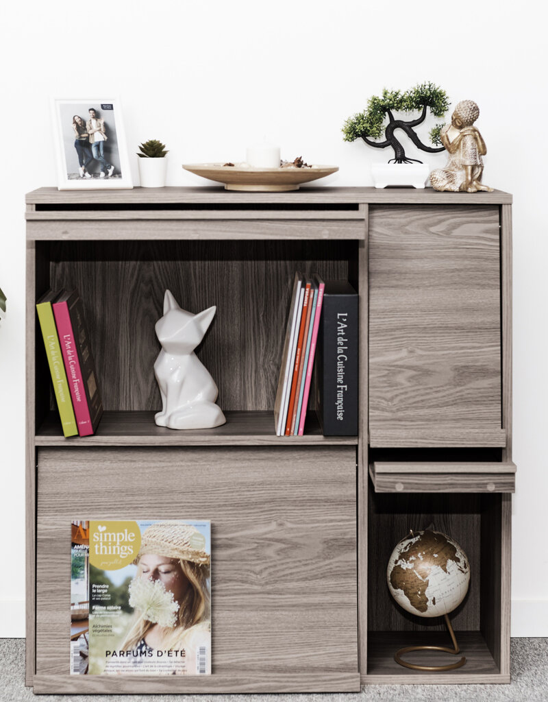 IRIS meubels, plank, opbergboekenkast, met 4 deuren, FR-F4 grijs eikenhout, W33,8 x D89 x H90 cm