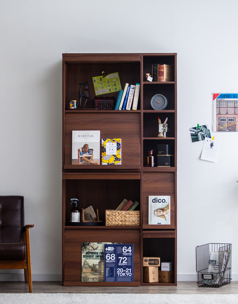 IRIS meubels, plank, opbergboekenkast, met 4 deuren, FR-F4 Brown, W33,8 x D89 x H90 cm