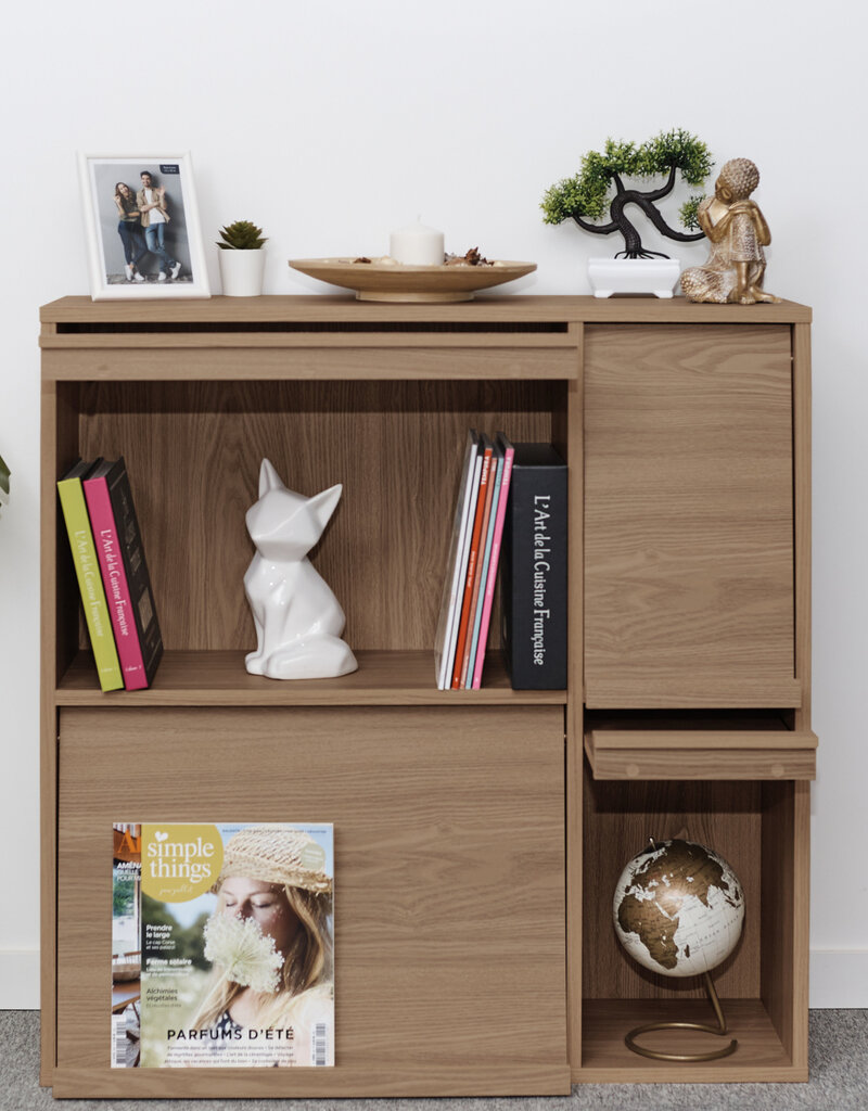 IRIS meubels, plank, opbergboekenkast, met 4 deuren, FR-F4 Ash Brown, W33,8 x D89 x H90 cm