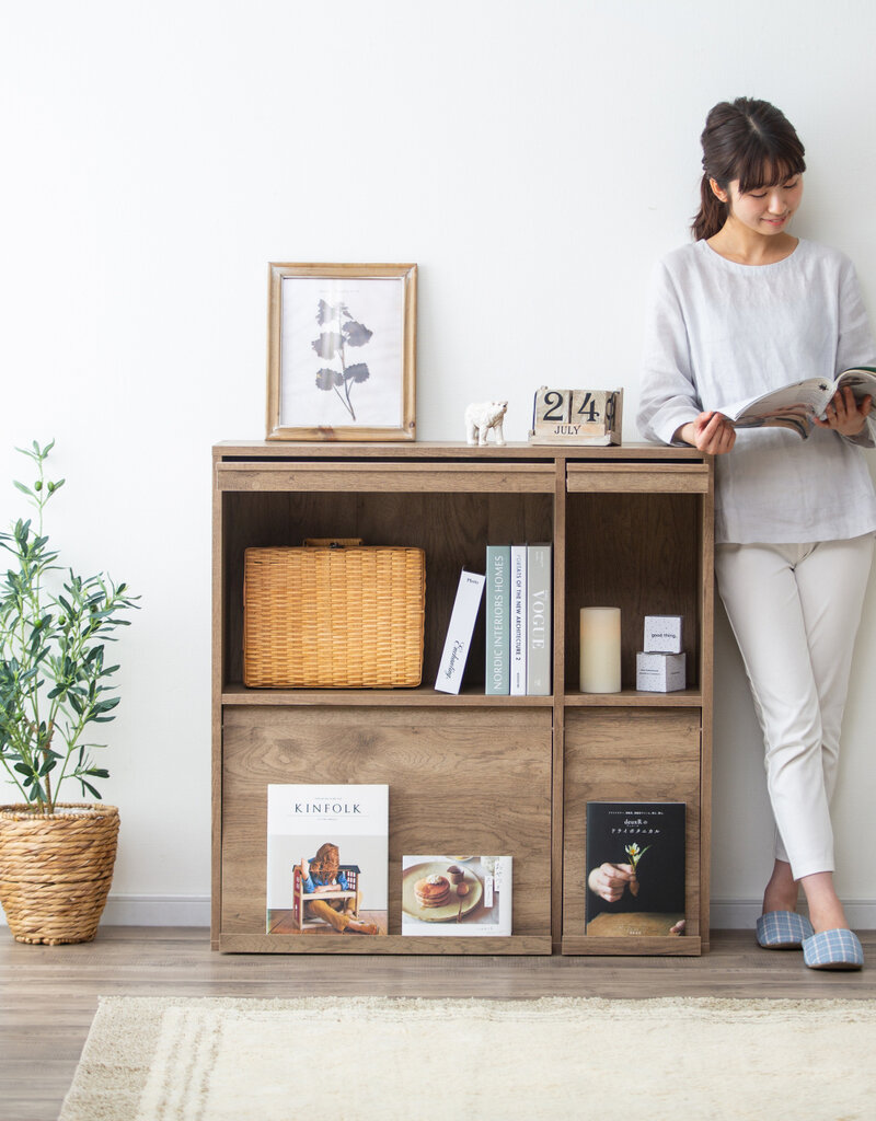 IRIS meubels, plank, opbergboekenkast, met 4 deuren, FR-F4 Ash Brown, W33,8 x D89 x H90 cm