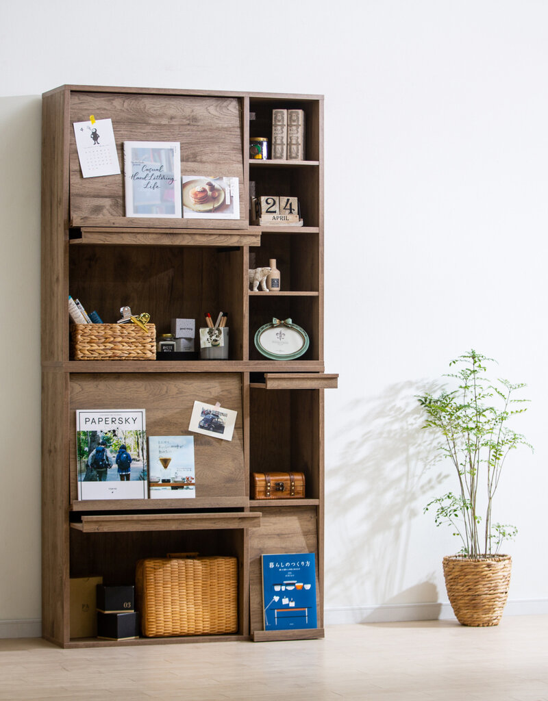 IRIS meubels, plank, opbergboekenkast, met 4 deuren, FR-F4 Ash Brown, W33,8 x D89 x H90 cm