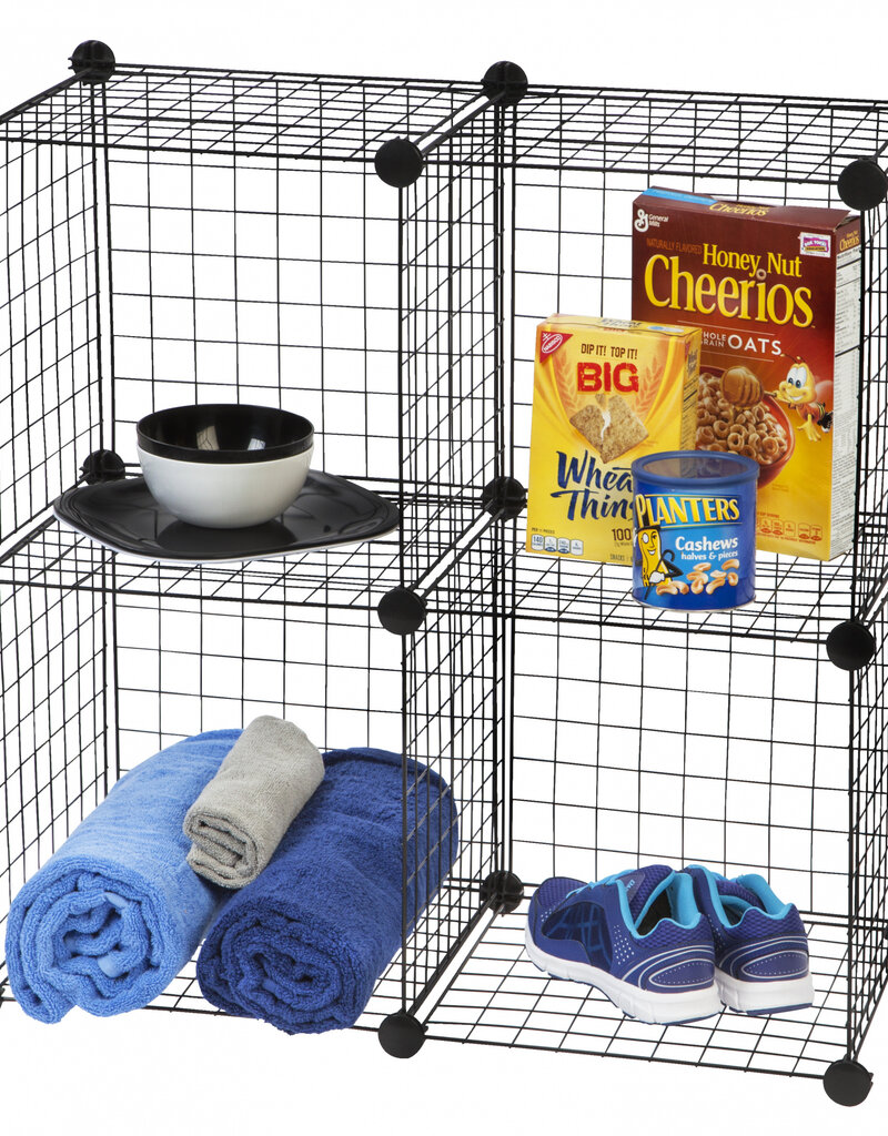 IRIS Set van 4 metalen dozen, WC-4, zwart, W35,5 x D35,5 x H6 cm