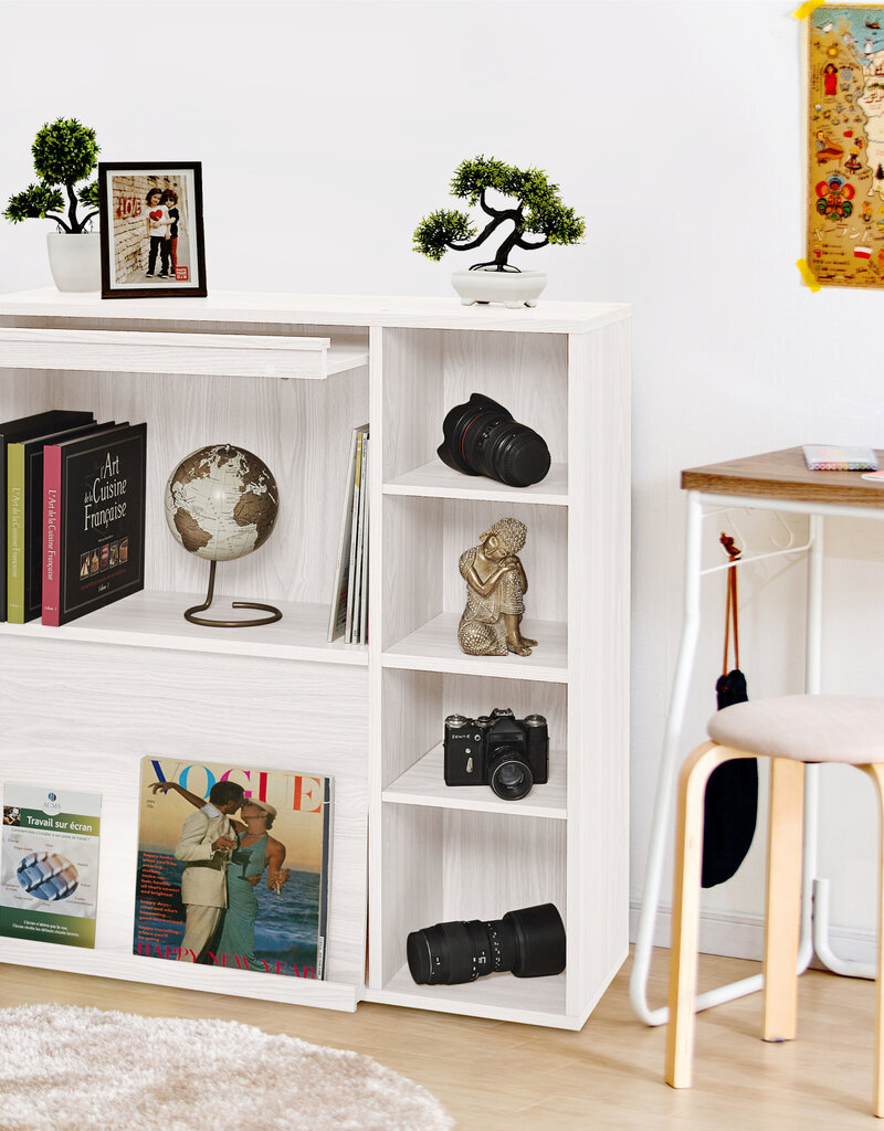 IRIS meubels, plank, opbergboekenkast, met 2 deuren, FR-F2 - Wit Eikenhout, W33,8 x D89 x H90 cm