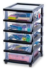 IRIS Iris Ohyama, Rollcontainer Kunststoff auf Rollen, 5 Kompakte Schubladen, Schwarz, KMC-350