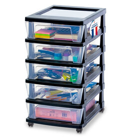 IRIS Iris Ohyama, Rollcontainer Kunststoff auf Rollen, 5 Kompakte Schubladen, Schwarz, KMC-350