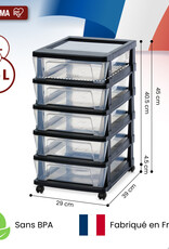 IRIS Iris Ohyama, Rollcontainer Kunststoff auf Rollen, 5 Kompakte Schubladen, Schwarz, KMC-350