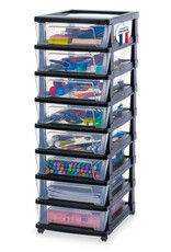 IRIS Iris Ohyama, Rollcontainer Kunststoff auf Rollen, 8 Kompakte Schubladen, Schwarz, KMC-380
