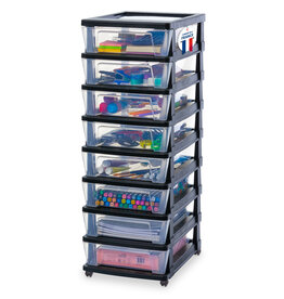 IRIS Iris Ohyama, Rollcontainer Kunststoff auf Rollen, 8 Kompakte Schubladen, Schwarz, KMC-380