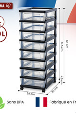 IRIS Iris Ohyama, Rollcontainer Kunststoff auf Rollen, 8 Kompakte Schubladen, Schwarz, KMC-380