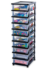 IRIS Iris Ohyama, Rollcontainer Kunststoff auf Rollen, 10 Kompakte Schubladen, Schwarz, KMC-010