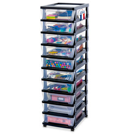 IRIS Iris Ohyama, Rollcontainer Kunststoff auf Rollen, 10 Kompakte Schubladen, Schwarz, KMC-010