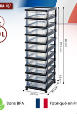 IRIS Iris Ohyama, Rollcontainer Kunststoff auf Rollen, 10 Kompakte Schubladen, Schwarz, KMC-010