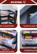 IRIS Iris Ohyama, Rollcontainer Kunststoff auf Rollen, 10 Kompakte Schubladen, Schwarz, KMC-010