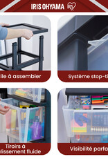 IRIS Iris Ohyama, Rollcontainer Kunststoff auf Rollen, 3 Grosse Schubladen, Schwarz, KMC-303