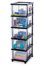 IRIS Iris Ohyama, Rollcontainer Kunststoff auf Rollen, 5 Grosse Schubladen, Schwarz, KMC-305