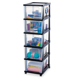 IRIS Iris Ohyama, Rollcontainer Kunststoff auf Rollen, 5 Grosse Schubladen, Schwarz, KMC-305