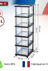 IRIS Iris Ohyama, Rollcontainer Kunststoff auf Rollen, 5 Grosse Schubladen, Schwarz, KMC-305