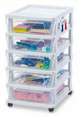 IRIS Iris Ohyama, Rollcontainer Kunststoff auf Rollen, 5 Kompakte Schubladen, Weiß, KMC-350