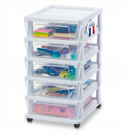IRIS Iris Ohyama, Rollcontainer Kunststoff auf Rollen, 5 Kompakte Schubladen, Weiß, KMC-350