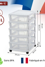 IRIS Iris Ohyama, Rollcontainer Kunststoff auf Rollen, 5 Kompakte Schubladen, Weiß, KMC-350