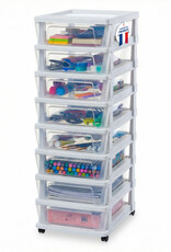 IRIS Iris Ohyama, Rollcontainer Kunststoff auf Rollen, 8 Kompakte Schubladen, Weiß, KMC-380