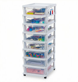 IRIS Iris Ohyama, Rollcontainer Kunststoff auf Rollen, 8 Kompakte Schubladen, Weiß, KMC-380