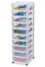 IRIS Iris Ohyama, Rollcontainer Kunststoff auf Rollen, 10 Kompakte Schubladen, Weiß, KMC-010