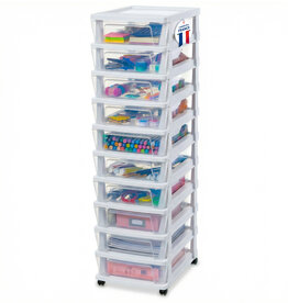 IRIS Iris Ohyama, Rollcontainer Kunststoff auf Rollen, 10 Kompakte Schubladen, Weiß, KMC-010