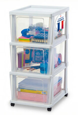 IRIS Iris Ohyama, Rollcontainer Kunststoff auf Rollen, 3 Grosse Schubladen, Weiß, KMC-303