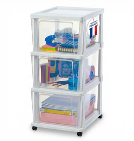 IRIS Iris Ohyama, Rollcontainer Kunststoff auf Rollen, 3 Grosse Schubladen, Weiß, KMC-303