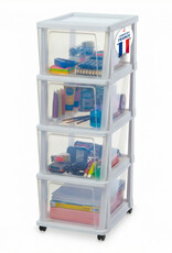 IRIS Iris Ohyama, Rollcontainer Kunststoff auf Rollen, 4 Grosse Schubladen, Weiß, KMC-304