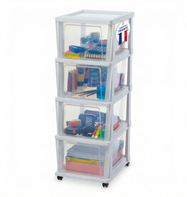 IRIS Iris Ohyama, Rollcontainer Kunststoff auf Rollen, 4 Grosse Schubladen, Weiß, KMC-304