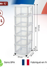 IRIS Iris Ohyama, Rollcontainer Kunststoff auf Rollen, 5 Grosse Schubladen, Weiß, KMC-305