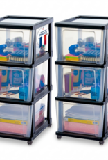 IRIS Iris Ohyama, Rollcontainer Kunststoff auf Rollen, 2er-Set, 3 Grosse Schubladen, Schwarz, KMC-303