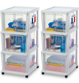 IRIS Iris Ohyama, Rollcontainer Kunststoff auf Rollen, 2er-Set, 3 Grosse Schubladen, Weiß, KMC-303