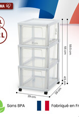 IRIS Iris Ohyama, Rollcontainer Kunststoff auf Rollen, 2er-Set, 3 Grosse Schubladen, Weiß, KMC-303