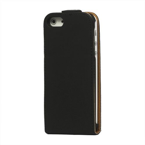 lederen classic flip case iphone 5 zwart