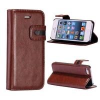 Crazy Horse Stand Lederen Case iPhone 5 5S Bruin