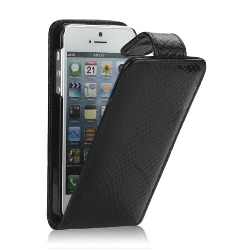 slangenleer iphone 5 5s flip case donker
