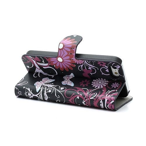 pu leren wallet iphone 5 s se vlinders zwart