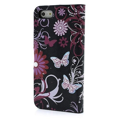 pu leren wallet iphone 5 s se vlinders zwart