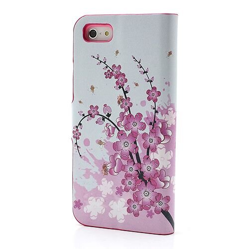 pu leren wallet iphone 5 s se roze bloesem