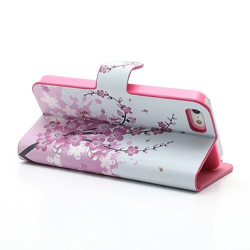 pu leren wallet iphone 5 s se roze bloesem